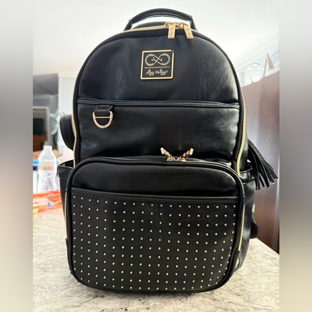 Itzy Ritzy Black Backpack with Gold Accents
